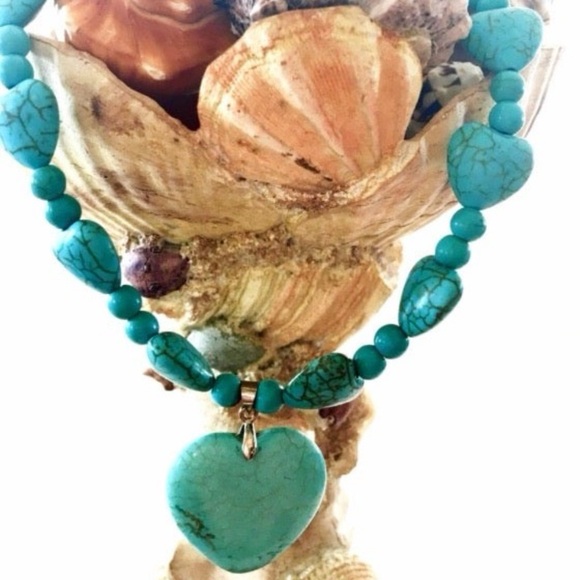 *LOW START* Turquoise Heart Necklace 925 Silver Clasp - Picture 2 of 2
